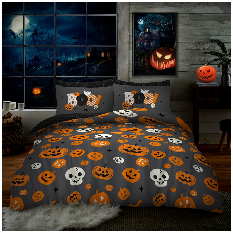 Cotton Blend Halloween Duvet Cover with Pillowcases, King