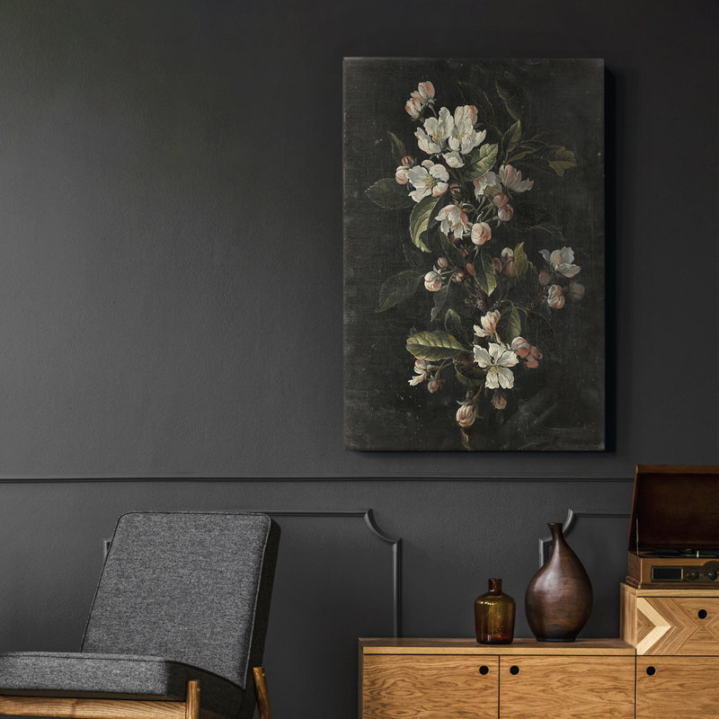 Impression florale rétro Lxxvi - impression sur toile tendue, H 49 po x l 33 po