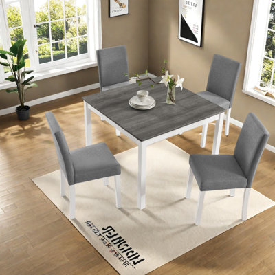 Compact Modern Dining Table Sets, Grey & White Two-tone Wood Design For Small Kitchens