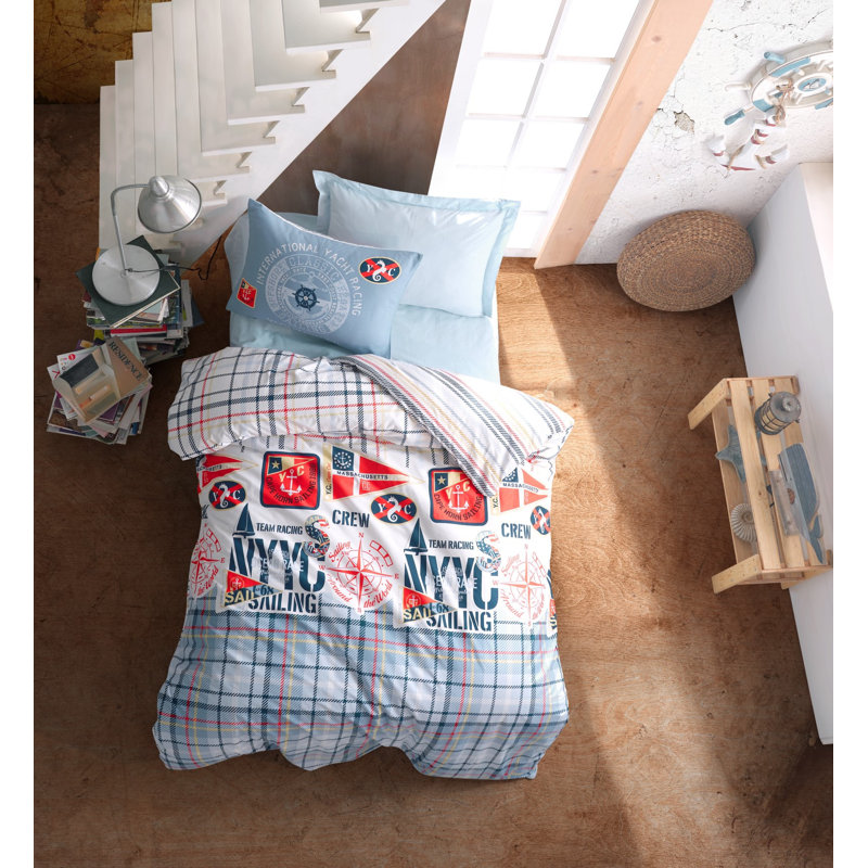 Ensemble de housse de couette 100% coton bleu / blanc / rouge Grandbrook