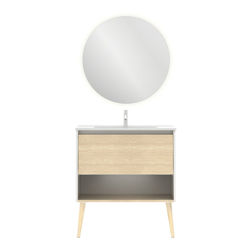 Selsey Vanity & Mirror Set, White/Light Wood