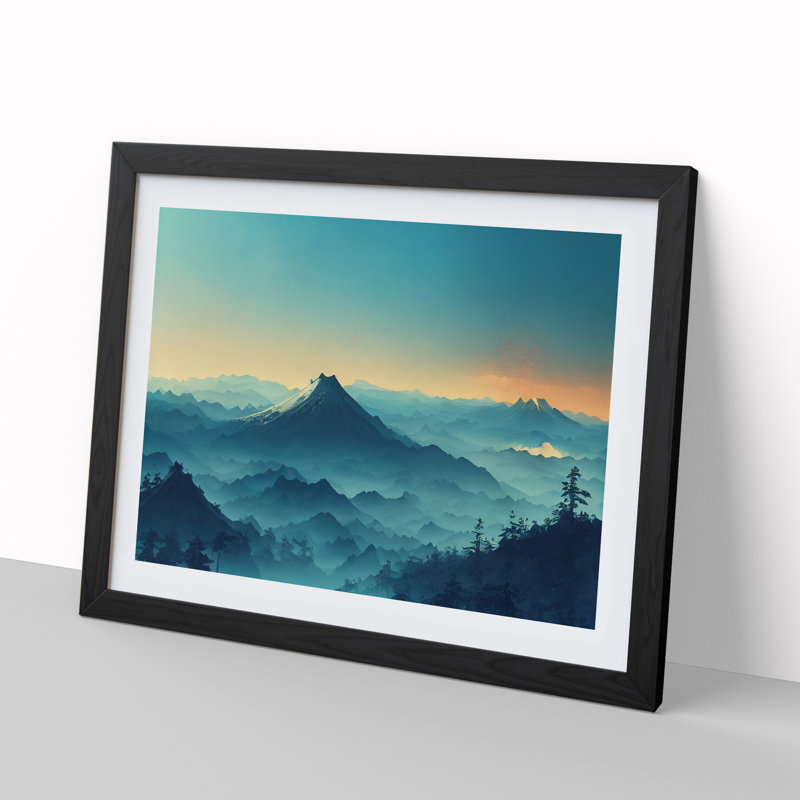 Extraordinary Japanese Mountains - Single Picture Frame Print, Black, 46cm H x 64cm W x 2cm D