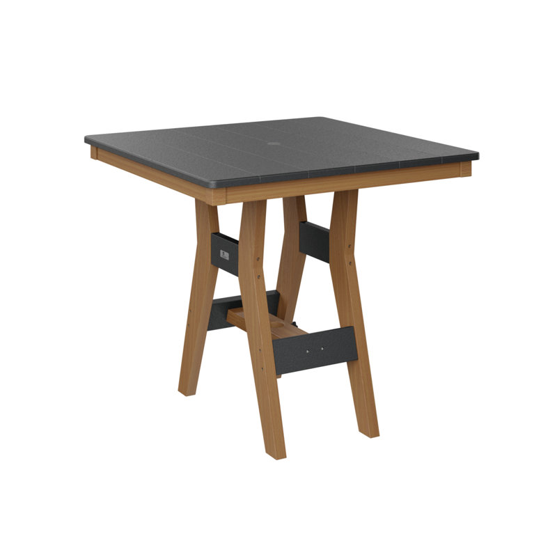 Harbor Outdoor Square Dining Table, 30.37" H x 33" W x 33" D, Black, Natural Teak