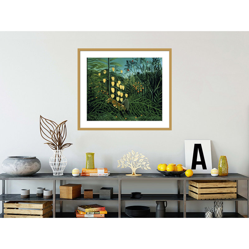 «Tropical Forest: Battling Tiger and Buffalo» par Henri Rousseau, impression giclée sur cadre, H 33,5 po x l 38,48 po