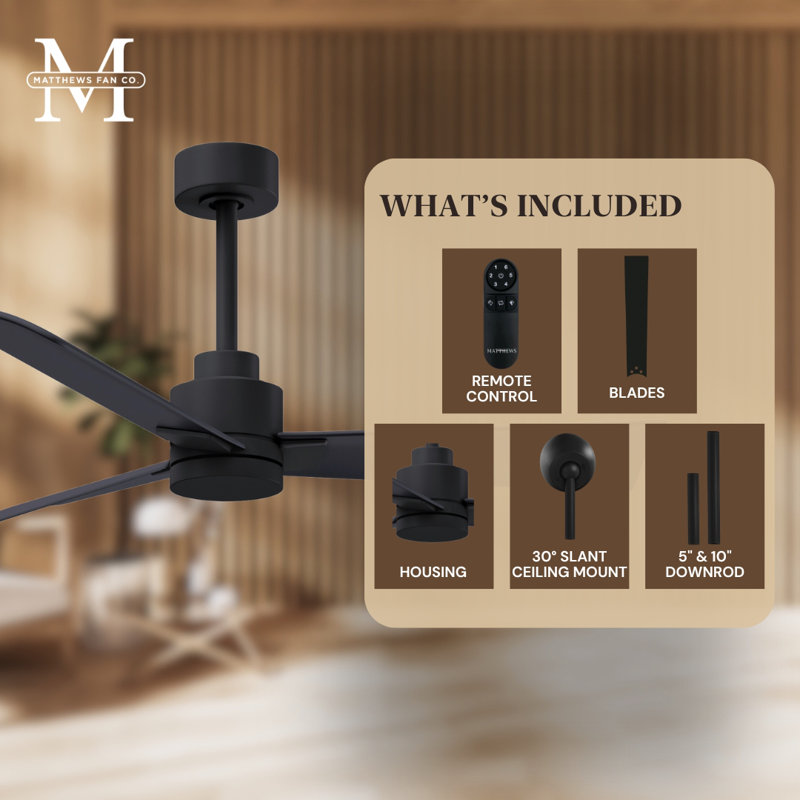 Alessandra Outdoor Downrod Ceiling Fan, Matte Black, Matte Black