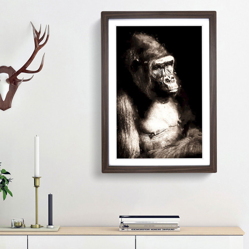 Mighty Silverback Gorilla in Abstract - Picture Frame Graphic Art Print, Walnut Framed, 65cm H x 48cm W x 2cm D
