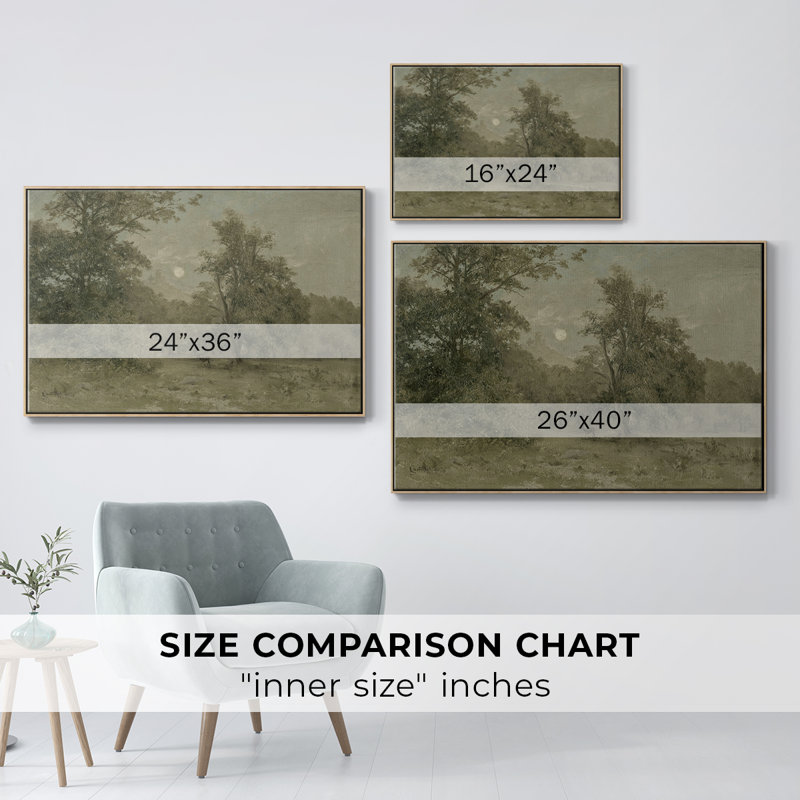 Paysage rétro - DCVII - Toile tendue avec châssis, H 17 po x l 25 po x P 2 po, Toile argentée avec cadre flottant
