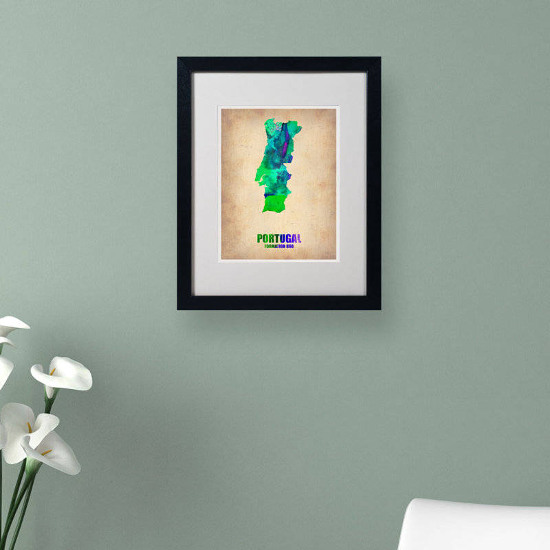 « portugal aquarelle map », reproduction d’impression sur toile encadrée, H 14 po x l 11 po x P 0,5 po, Noir