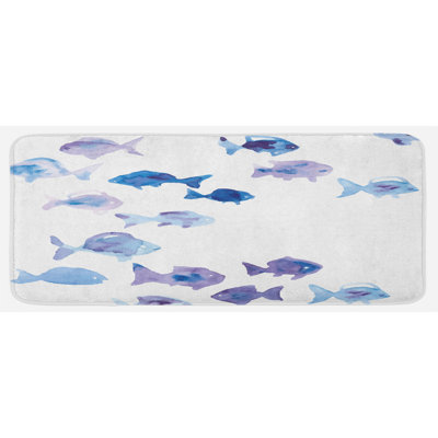 Tapis de cuisine bleu mauve bleu bébé little fishs aquarelles ocean