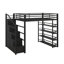 Lit mezzanine double en métal, avec tablettes de rangement, armoires et garde-robe