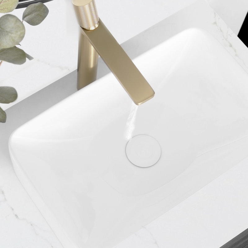 Drain escamotable pour lavabo de salle de bain avec bouchon en céramique blanche STY retouche Élan, Blanc et chrome