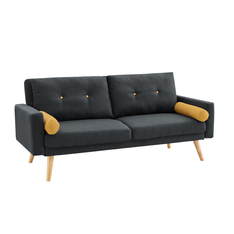 Furrier 2 Seater Sleeper, Charcoal with Mustard Bolster cushions