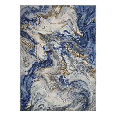 Soft Modern Abstract Non-Slip Washable Area Rug In Marble Pattern