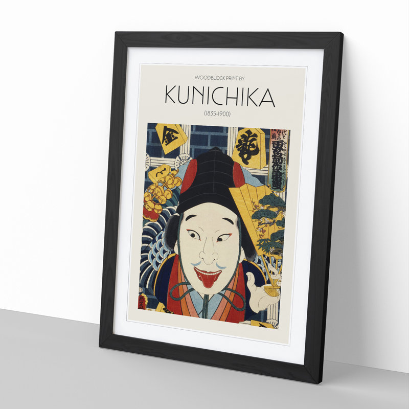 Portrait of an Actor Print by Toyohara Kunichika - Picture Frame Painting, Black Framed, 65cm H x 48cm W x 2cm D