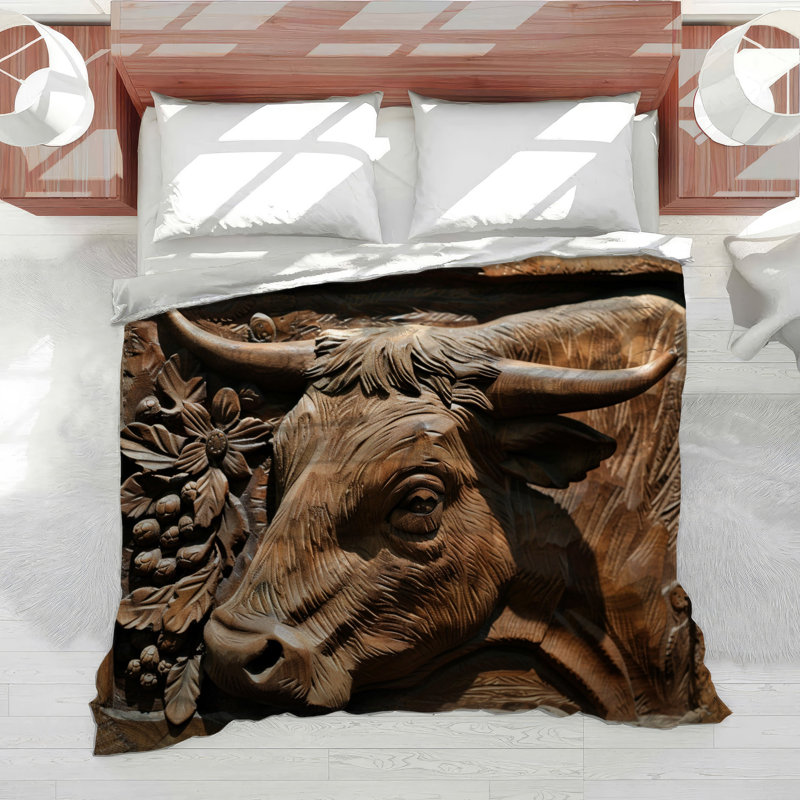 Bull Sculpture Art Cotton Blend Comforter, King Comforter