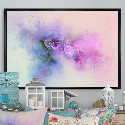 Abstrait mauve et feuilles roses - reproduction sur toile flottante