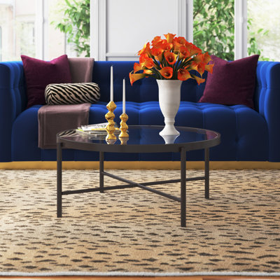 Table basse ronde en acier et verre Duxbury