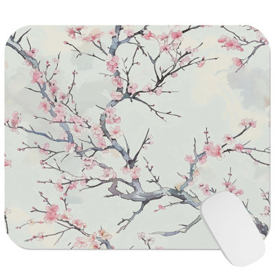 Botanical Sakura Cherry Blossom Tree II Asian Gaming Cute Office Laptop Desk Pad Gift Mat Square Rectangle Non-Slip Mousepad
