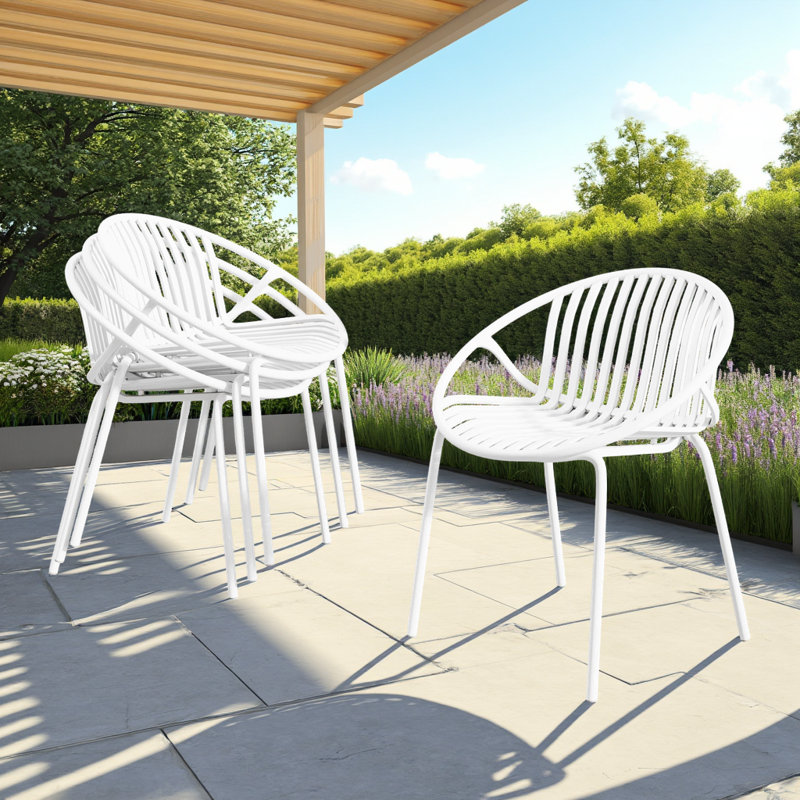 Ensemble de 2 chaises d'extérieur avec structure en métal durable et sièges en plastique imperméables, Blanc