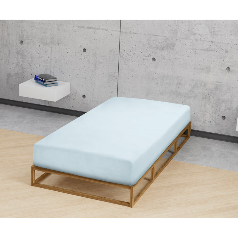 Cotton Blend Jersey Knit Fitted Sheet, 100 x 200 cm, Light Blue
