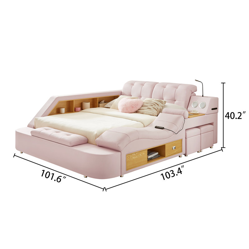 Upholstered Sleigh Bed, King, Pink