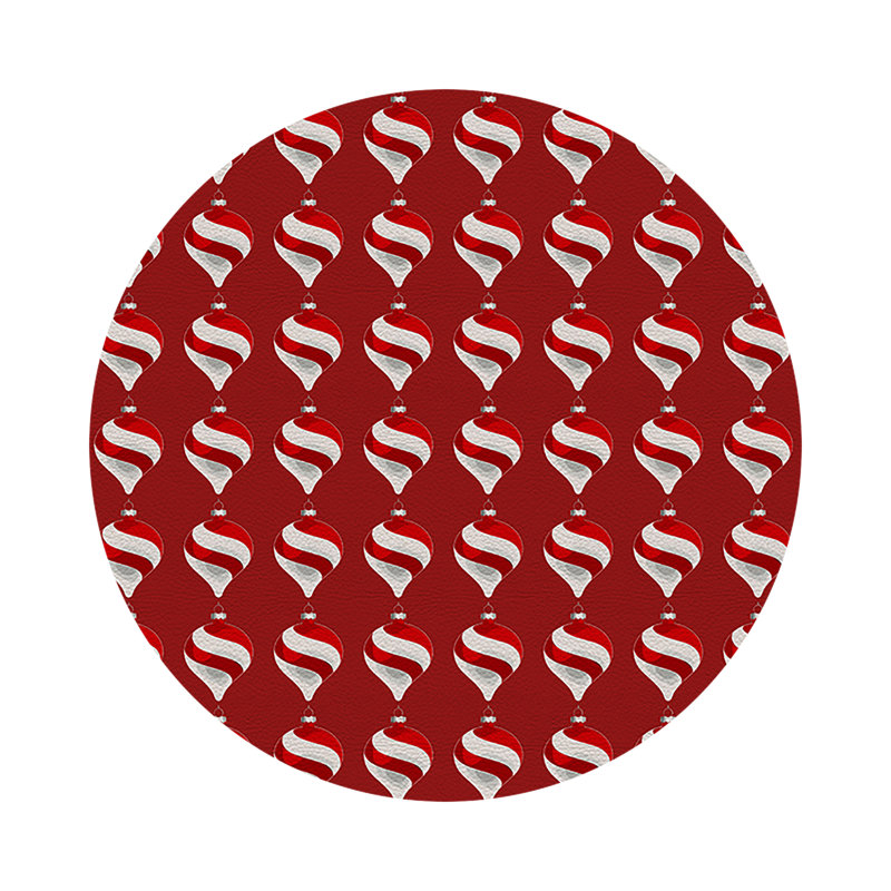 Xmas Ornament Vegan Leather Round Pebble Placemat, Red