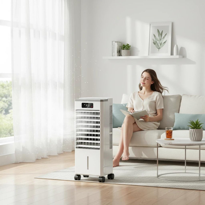3-in-1 Portable Air Cooler with 7L Detachable Water Tank, 3 Speeds & 3 Modes, 120º Oscillation, 12H Timer, Remote & Touch Control, Ice Boxes for Whisper-Quiet Fan in Home or Office (White)
