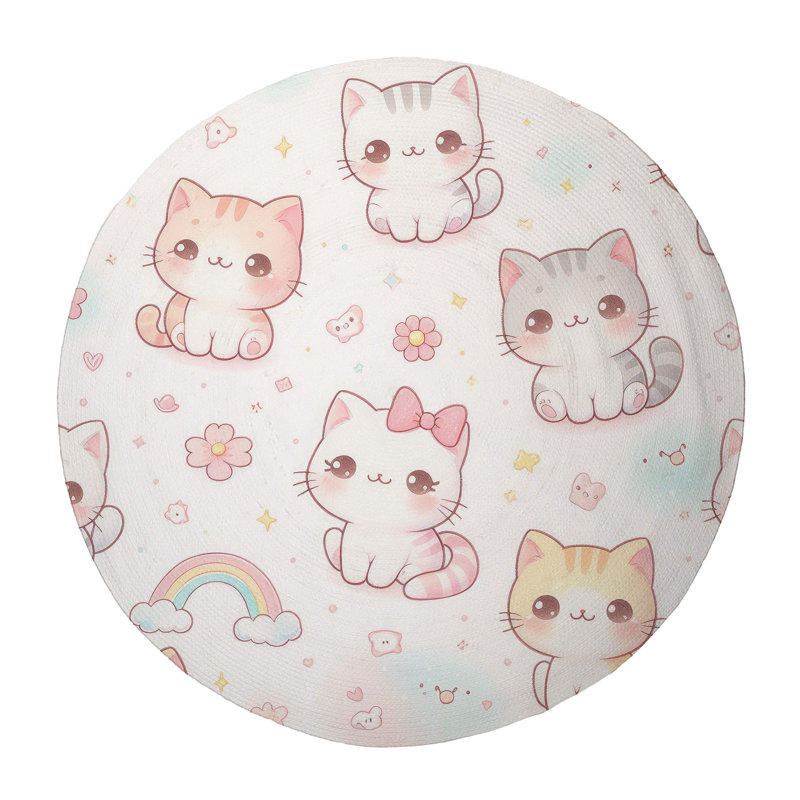 Tapis tressé Pastel Meow, Rond 5 pi