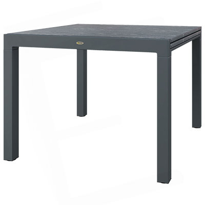 Extendable Outdoor Dining Table, 41"- 83" Aluminum Frame Patio Table With Wood Effect Steel Top, Rectangle Expandable Patio Table For 6-8, Dark Gray by Latitude Run