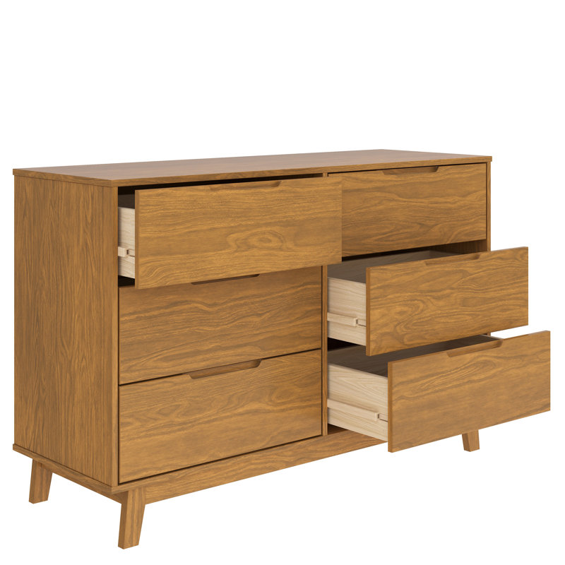 Commode en bois massif à 6 tiroirs 51 po, Caramel