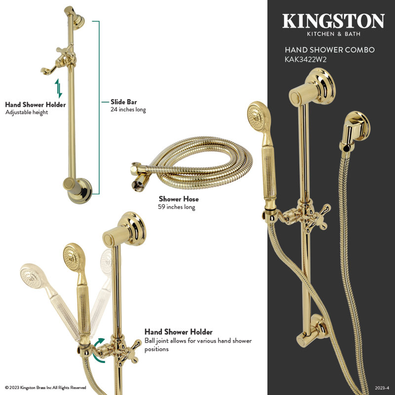 Kingston Brass Made to Match Shower System with Slide/Grab Bar and Hand Shower, Polished Brass