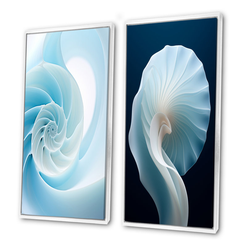 Abîme azur, Nautilus Spiral - ensemble d'art mural sur toile Nautilus, 2 pièces, Cadre blanc, H 40 po x l 41 po