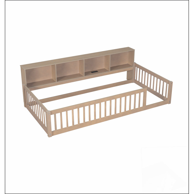 Lit simple en bois de taille très grand avec armoires de rangement spacieuses et ports USB pratiques, brun, Brun