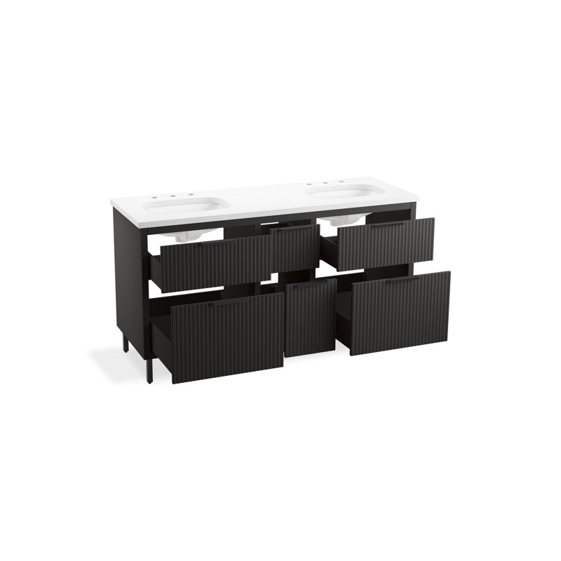Spacity 60 In. Wall-Hung Bathroom Vanity Cabinet With Sinks And Quartz Top, Dark Steel