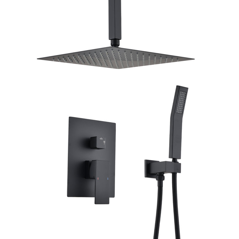 Ceiling Mounted Shower System Combo Set With Handheld And 10"Shower Head, Matte Black