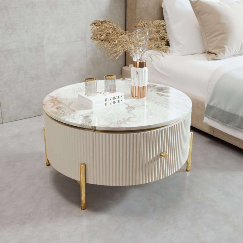  Table basse avec rangement Baadur, Marbre blanc, Blanc