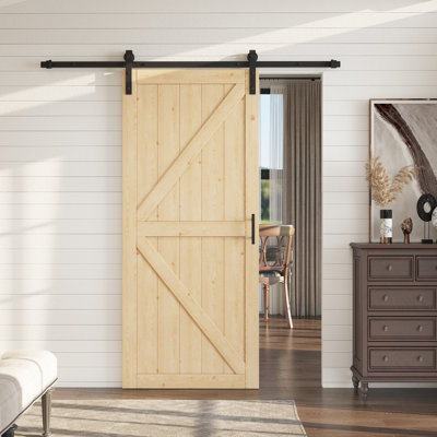 30"W × 84"H Solid Fir Wood Paneled Sliding Barn Door with Installation Hardware Kit