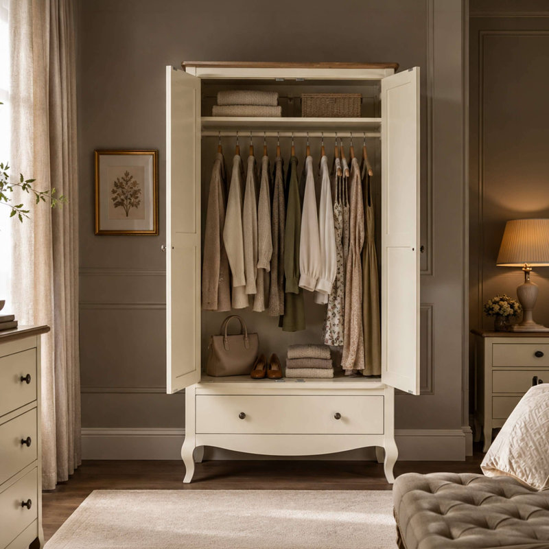 Satilla 2 Door Wardrobe, Ivory/Limed Oak