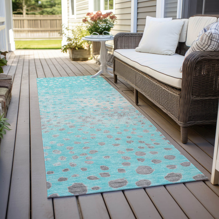 Machine Washable Indoor/Outdoor Christain ACN1366 Aqua Rug