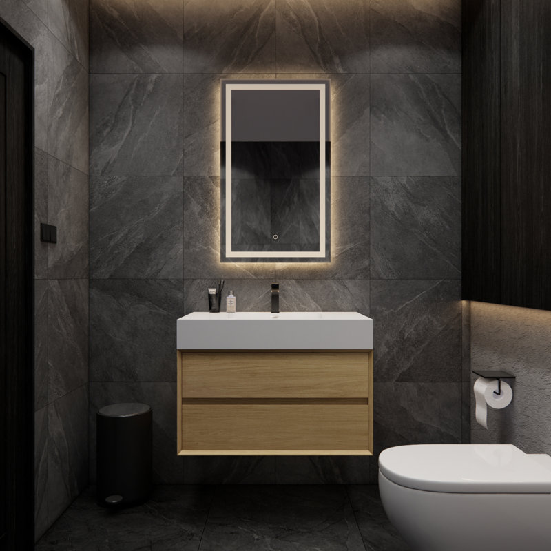 Albizu 35.5" Wall-Mounted Single Bathroom Vanity, Brown