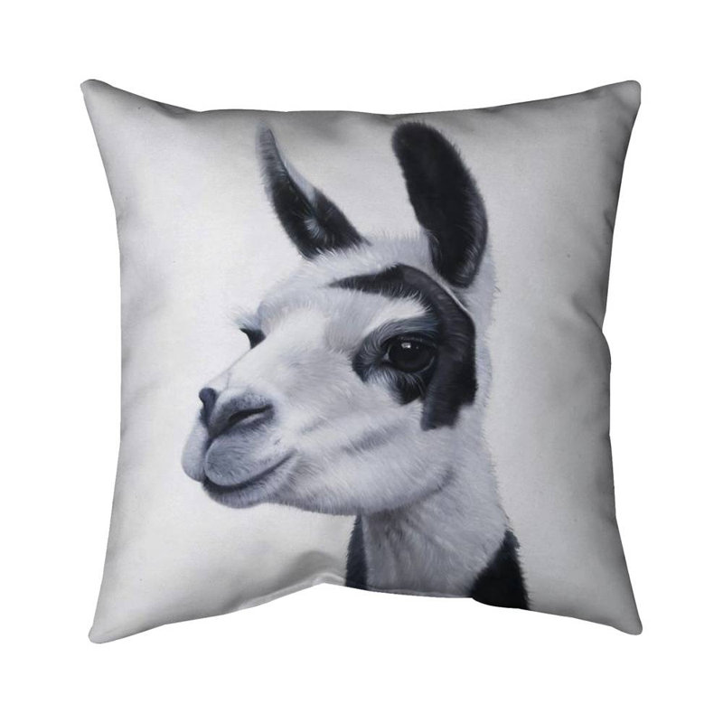 Black & white lama - 18"x18" Throw pillow - Poly twill - Print on demand, 18" x 18", Polyester