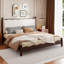 Lit plateforme très grand en bois avec tête de lit tapissier, structure espresso et tissu beige-133422482