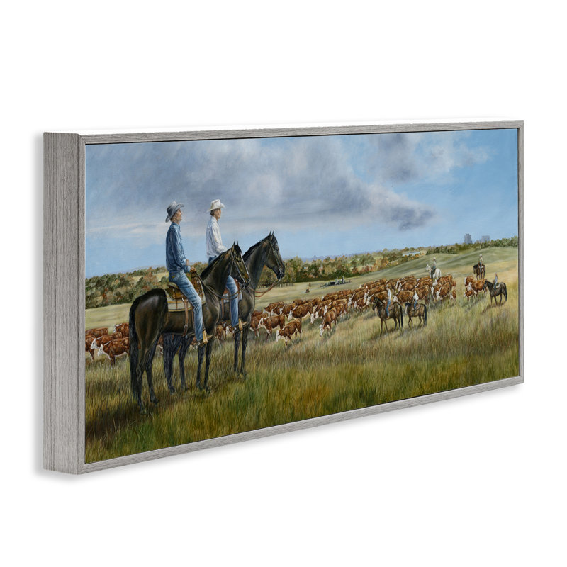Cowboys et bovins dans une vaste campagne, estampe numérique, design par Carolyn Mock, H 10 po x l 24 po