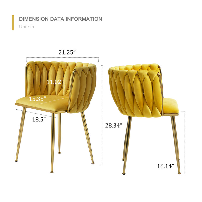 Evanni Velvet Upholstered Metal Side Chair, Yellow, 4