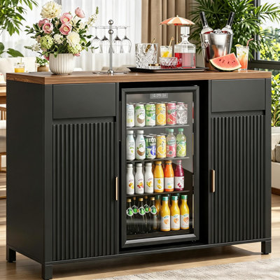 20.9"D x 53.1"W x 39.1"H Coffee Bar Cabinet with Fridge Space, Charging Station, Mini Fridge Cabinet w/ Wine Rack, Fluted Liquor Cabinet, Buffet Sideboard Table for Living Room, Dining Room, Kitchen.