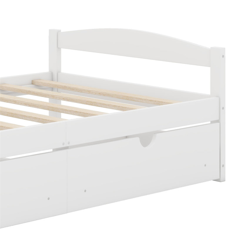 Platform Bed With Two Drawers, White
