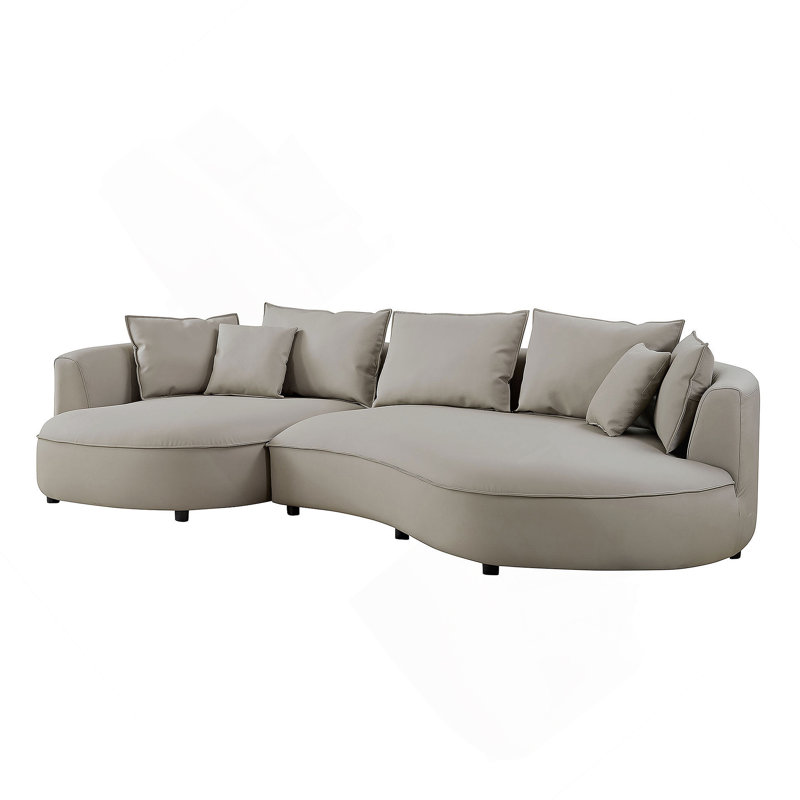 Modern Sectional Curved Sofa Couch For Living Room,Upholstered 5-Seat Sofa Couch Eco-Leather Couch Set For Apartment Office,Light Grey