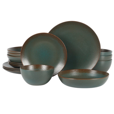 Palermo Sun 16 Piece Stoneware Reactive Glaze Plates and Bowls Dinnerware Set