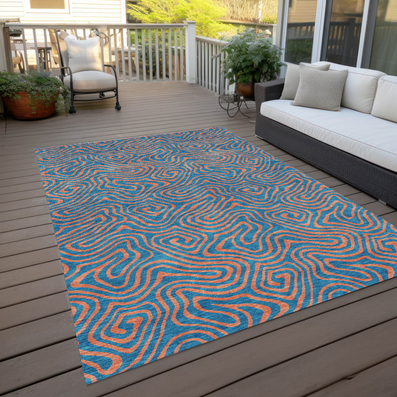 Tapis bleu sarcelle lavable intérieur / extérieur Zena , 2 pi 6 po x 3 pi 10 po