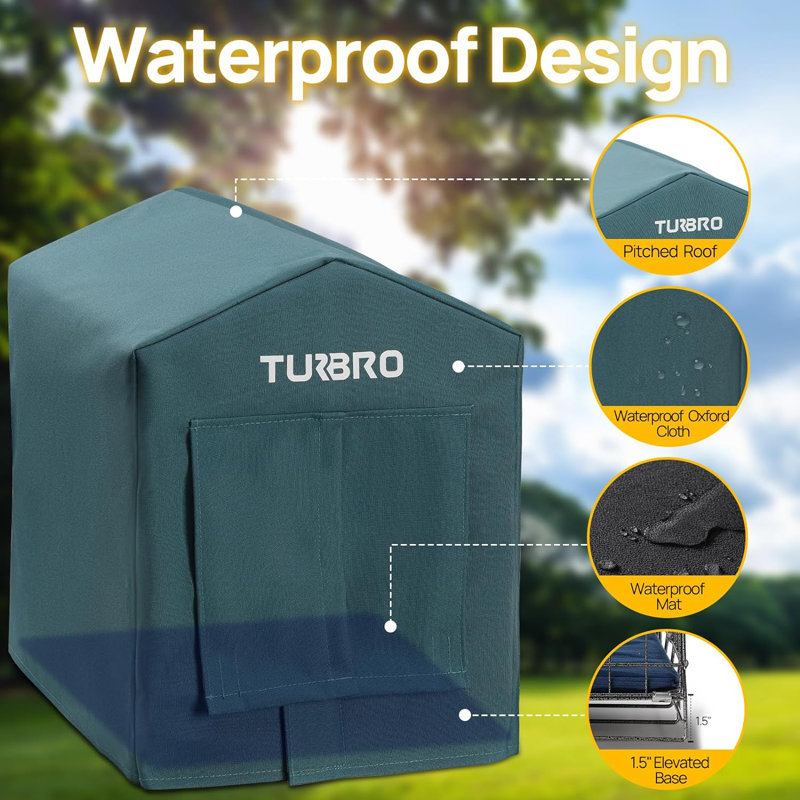 Blue Heated Insulated Weatherproof Cat House with Iron Frame